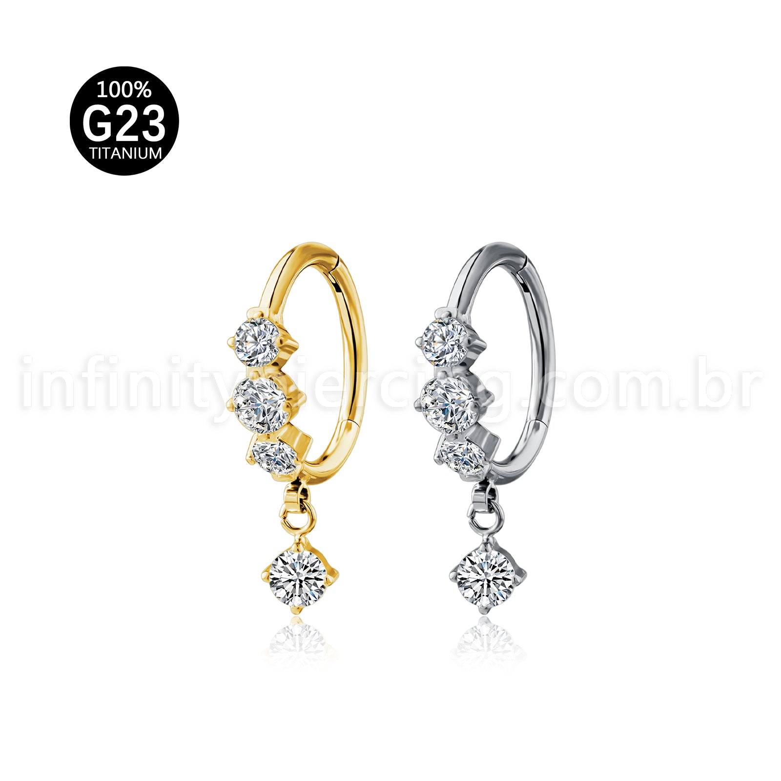 Piercing Argola Titânio Segmento Articulado Zircônia Cravejada Com Pingente